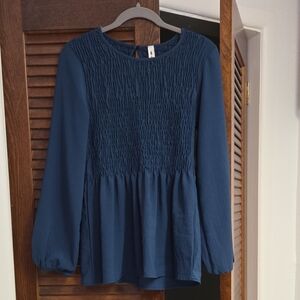 3 For 25$ Vanilla Bay Blue Smocked Peplum Blouse with Bib Collar